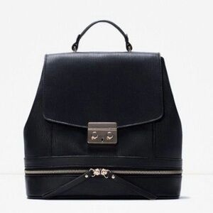 ZARA Convertible Backpack/Purse Bag Hard Shell Black with Gold Hardware